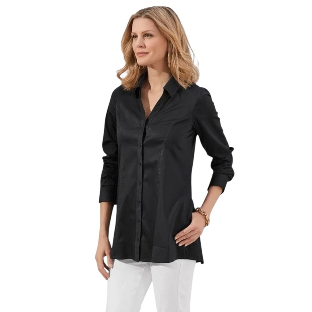 Soft Surroundings Perfect Seams Stretchy Shirt Women Size Large Black Color